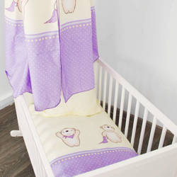 ALVI Zestaw do gondoli poszewka na kołdrę i poduszkę 80x80, baldachim, osłona - wzór miś fioletowy 411602417