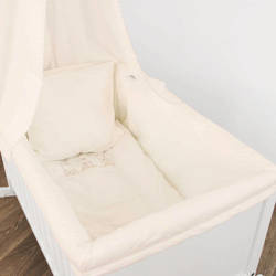 ALVI Zestaw do gondoli poszewka na kołdrę i poduszkę 80x80, baldachim, osłona koronka - wzór misie na huśtawce 411659790