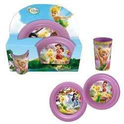 JOY TOYS 732667 Zestaw 3D dwóch plastikowych talerzy z kubeczkiem motyw z bajki Disney Fairies Dzwoneczek